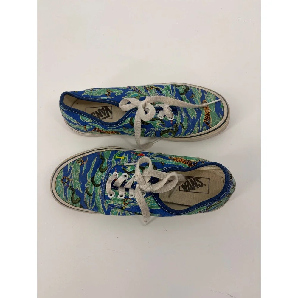 Vans Authentic Kids Size 3 Jungle Camo Tiger Snake Parrot Blue Canvas Sneakers